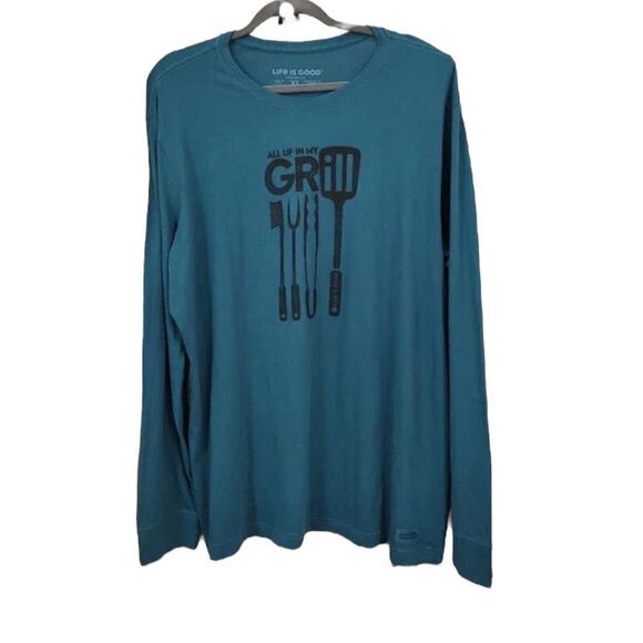 LIFE IS GOOD MENS CRUSHER LITE LONG SLEEVE T-SHIRT ALL UP IN MY GRILL MEDIUM - Picture 1 of 7